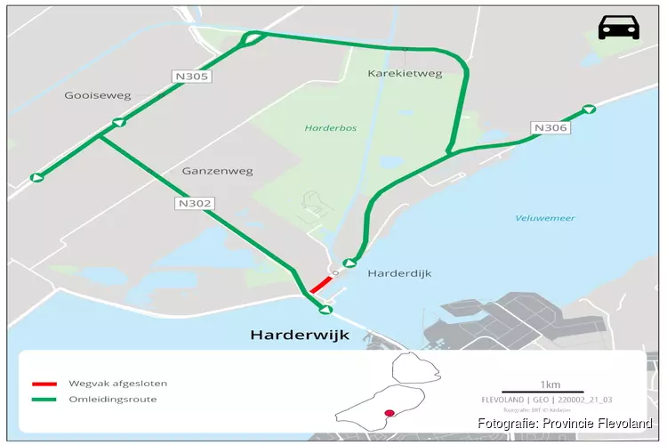 N707 Knardijk richting Zeewolde een dag langer dicht